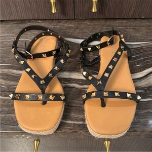 BAMBOO Black w Gold Studs strapped Sandals NEW